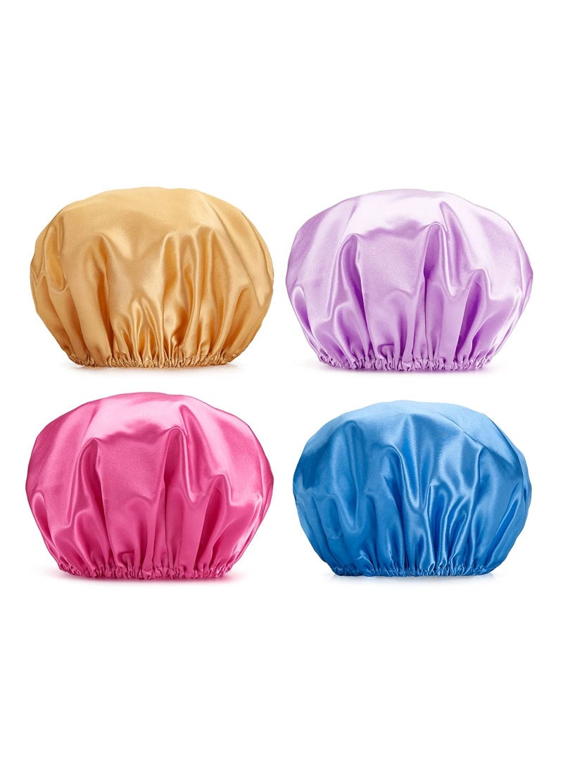 Shower Cap Hat EVA Caps Double Waterproof Layers Bathing Hair Protection Reusable for Women Medium Size Ocean Blue Light Purple Gold Rose Red - Image 1
